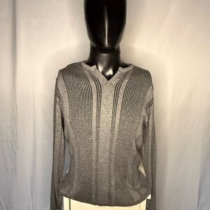 Vintage Guess Grey & Black Ribbed V-Neck Sweater Men’s Size Large